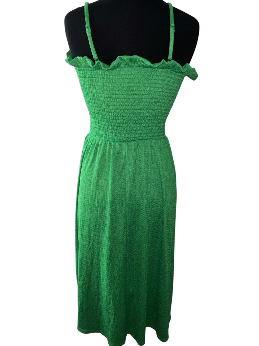 H&M Green Smocked Midi Dress w/Ruffle Neckline, P2P:16-21”, L:45” - Picture 5 of 7
